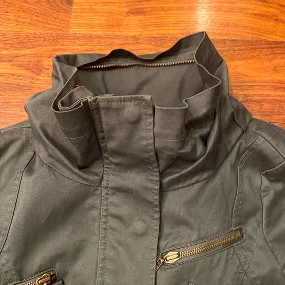 Theory army green cotton jacket with ribbed sweater bottom - Picture 5 of 7